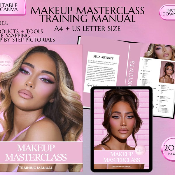 Make-up-Handbuch, Make-up-Meisterklasse, Kurs für Make-up-Künstler, MUA-Handbuch, MUA-Schulung, MUA-Kurs, Leitfaden für Make-up-Künstler, Bearbeiten in Canva