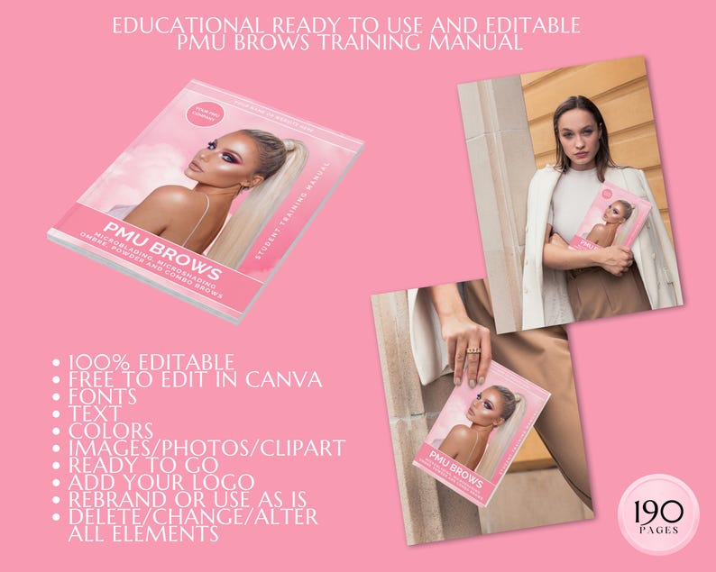 PMU Manual, Microblading Brows Training, PMU Course, Microshading, Ombre Powder Brows, Color Correction, Combo Brows Guide, Editable