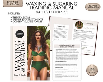Waxing Manual, Body Wax Training Manual, Facial Waxing, Sugaring, Hair Removal, Estheticians, Educator, Student Guide, eBook, Edit in Canva