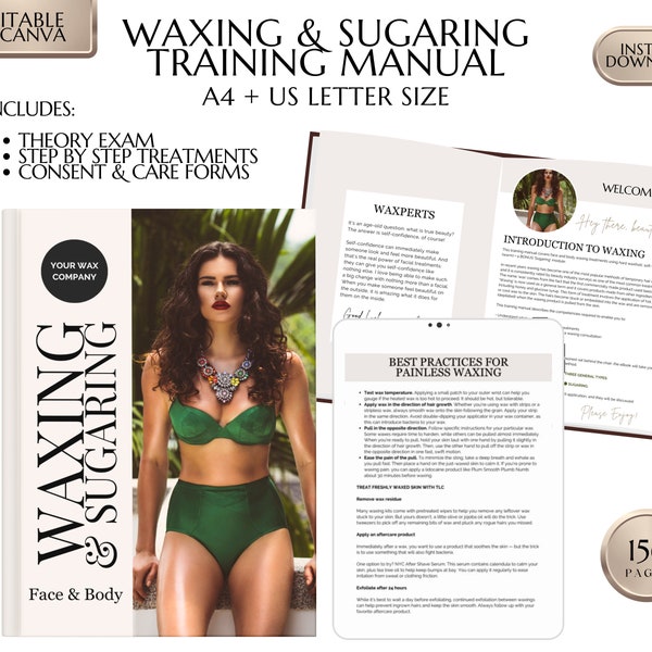 Waxing Manual, Body Wax Training Manual, Facial Waxing, Sugaring, Hair Removal, Estheticians, Educator, Student Guide, eBook, Edit in Canva