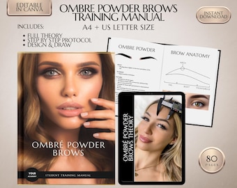 Ombre Powder Brows Training Manual, PMU Student Course (Ebook, Canva Editable)