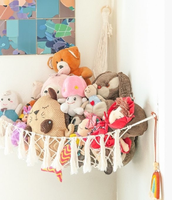 Macrame Stuffed Animal Toy Hammock With Fringe, Macrame Corner Toy Storage, Corner  Plush Toy Net Holder for Nursery, Kid's Room Storage 