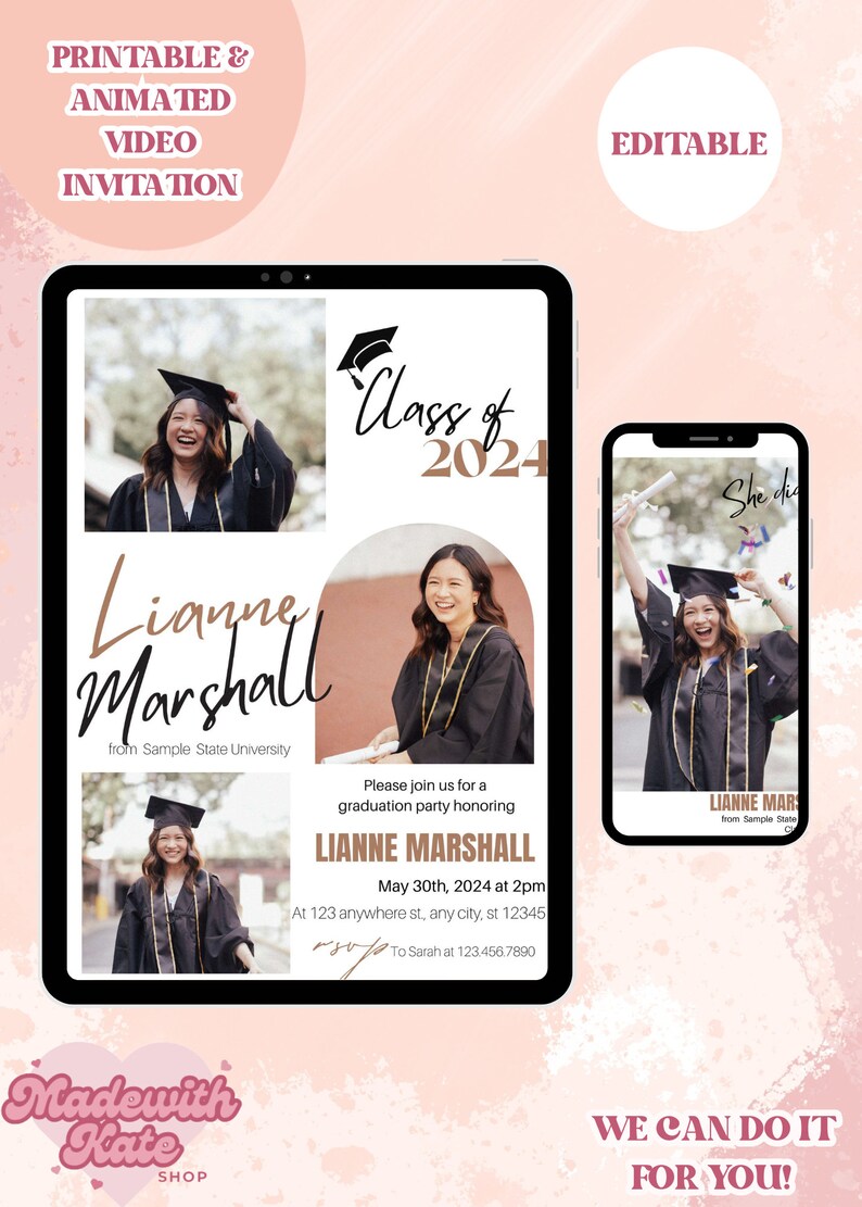 Editable Graduation Invitation Template Graduate Announcement