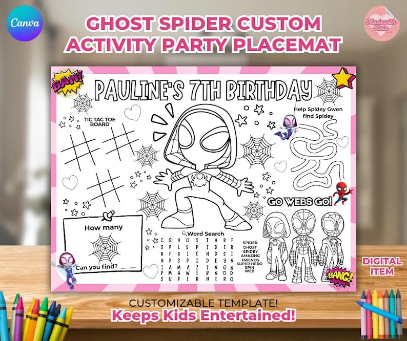 Ghost Spider Birthday Coloring Page, Editable Spidey Gwen Birthday ...