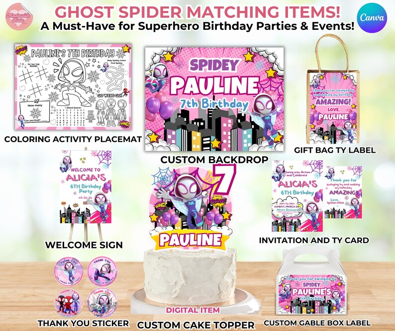 Editable Spidey Gwen Party Backdrop, Spider Gwen Birthday Backdrop ...