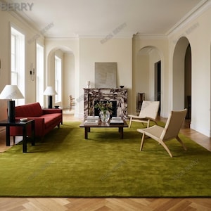 Large Livingroom Wool Rug OLIVE GREEN Hand Tufted Area Rug