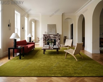 Grand tapis de salon en laine VERT OLIVE