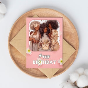 Digital Download Afro Black Art Birthday Card - Unique and Celebratory Greeting - PDF File -5x7 Printable - Greeting Cards