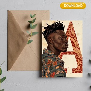 Unieke Afrocentrische digitale download initialen wenskaart Letter "A" – gepersonaliseerd etnisch ontwerp voor gedenkwaardige momenten - wenskaarten