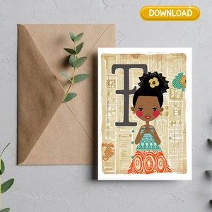 Cartão de felicitações com iniciais digitais afrocêntricas exclusivas para download, letra "F" – Design étnico personalizado para momentos memoráveis - Cartões de felicitações