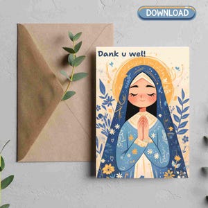 Carte de remerciement pour femme musulmane hijabi de gratitude, Art islamique imprimable pour remerciements, téléchargement numérique Dank U Wel