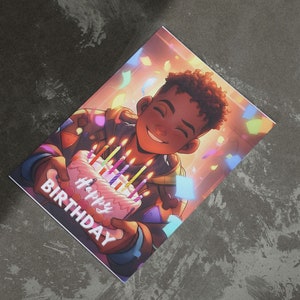 Download digital de cartão de aniversário com arte negra afro - saudação única e comemorativa - arquivo PDF - 5x7 para impressão - cartões comemorativos
