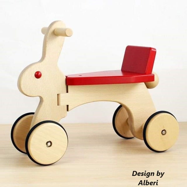 Toddlers Classic Balance Rabbit Wood Toy CNC Plans & Patterns Four wheel bike for kids