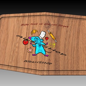Little Chef - Cooking Mouse Chef SVG - Remy Food PNG - Ratatouille inspiré des vecteurs complets de planche à découper époxy - dessin animé chef svg