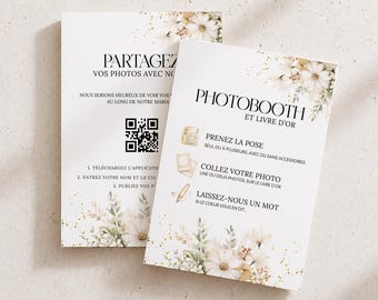 Wedding Photobooth Cards + QR Code, Customizable Canva Download, Guest Photo Sharing, Photo Corner Decoration