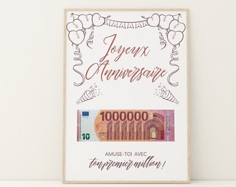 Cadeau d'argent pour anniversaire, ton premier million, affiche surprise pour billets à offrir - À imprimer