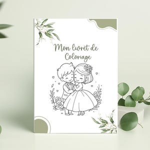 Libro para colorear de bodas para niños, 20 páginas imprimibles, Elegante libro para colorear de bodas, Juegos de boda para niños en francés