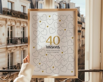 Póster del 40.º cumpleaños: 40 razones por las que te amamos: decoración imprimible para fiesta de cumpleaños