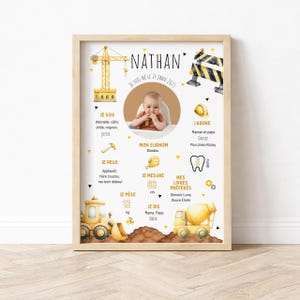 Affiche anniversaire chantier, Décoration thème construction en français - Modifiable avec Canva