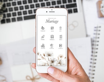 Programme numérique mariage, Faire-part moderne de mariage, Template Canva minimaliste