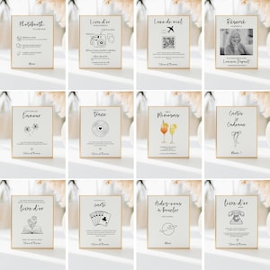 70 carteles de boda editables: letreros para fotomatón, barra de dulces, libro de visitas, baby shower (PDF, Canva)