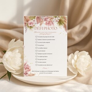 Défi Photo Mariage Bohème  Affiche Modifiable avec Canva Jeu Drôle à Imprimer pour Coin Photo