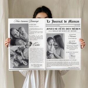 Gazette Fête des Mères, Journal personnalisé fête des mères, Modifiable dans Canva + affiche offerte