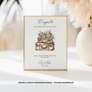 Affiche QR Code Mariage Cagnotte Lune de Miel • Carte Cadeau Voyage de Noces à Scanner • Modèle Canva Personnalisable PDF