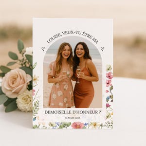 Demande Demoiselle d’Honneur Mariage Carte Demande Témoin Personnalisable Canva, Style Fleurs