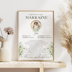 Certificat de Parrain et Marraine - Modifiable sur Canva - Cadeau personnalisé et Editable