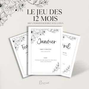 Gioco personalizzabile di 12 mesi con Canva, giochi di nozze in francese, un'animazione divertente per i matrimoni