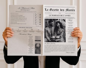 Gazette des Mariés – Faire-Part Mariage Modèle Canva | Invitation Personnalisable, Journal Imprimable A3, A4 & A5
