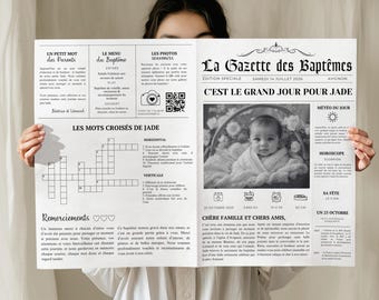 Gazette baptême à personnaliser 4 pages Journal baptême Souvenir à Imprimer  Modifiable avec Canva