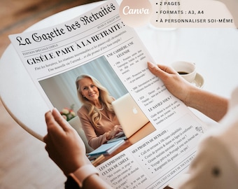 Canva Ruhestands-Newsletter, 2 Seiten 100% editierbar, humorvolles und berührendes Geschenk für Kollegen, Männer oder Frauen, zum Ausdrucken