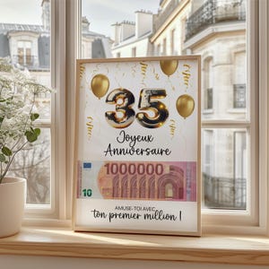 Poster digitale da stampare per il 35° compleanno, regalo digitale con umorismo per adulti, prima banconota falsa in formato PDF da un milione di dollari