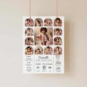 Pôster Boho de 1º Aniversário com Foto para Bebê - Editável com Canva - A4 - A3