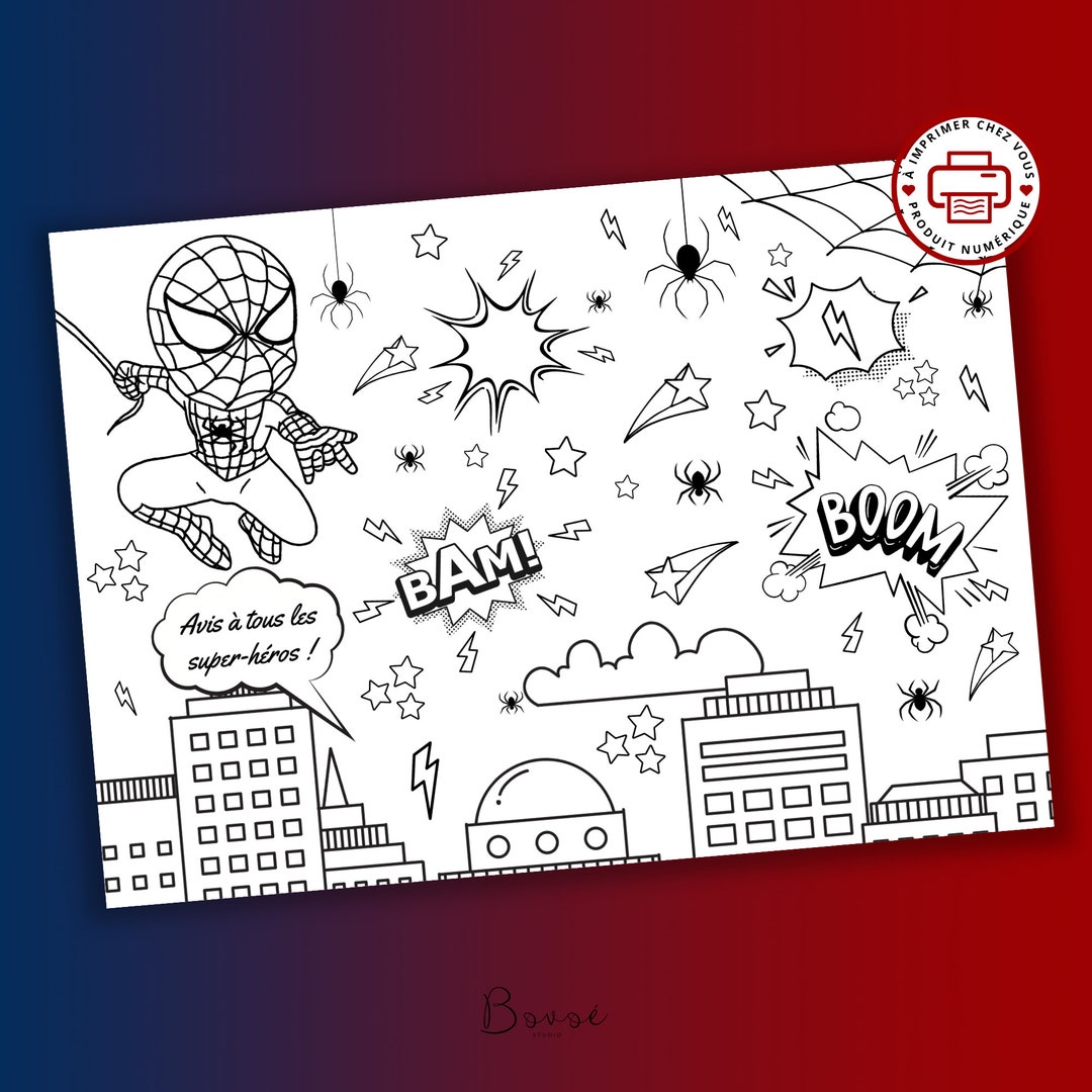 Spiderman Coloring Placemat for Children, Birthday Coloring Mat, to ...