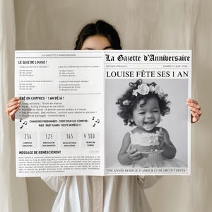 1st Birthday Gazette in French, Customizable Birthday Journal with Canva