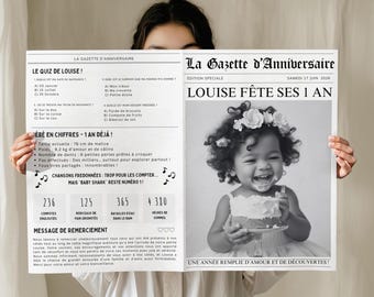 1st Birthday Gazette in French, Customizable Birthday Journal with Canva