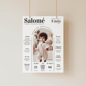 Minimalistische poster voor 1 jaar met fotosjabloon van Canva om aan te passen voor baby's A4 A3 om af te drukken