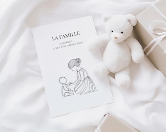 Carte annonce de grossesse, Je vais être grande sœur - Carte deuxième grossesse à imprimer (Pdf)