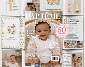 Magazine baptême à personnaliser sur Canva, Journal souvenir bébé, Cadeau baptême