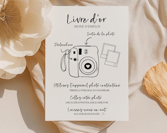 Affiche Polaroïd et Livre d’or : Mode d'emploi, Affiche modifiable sur Canva - 4 couleurs incluses