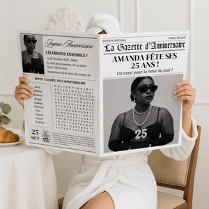 パーソナライズされた誕生日ガゼット（フランス語で印刷可能なCanva誕生日ジャーナル）