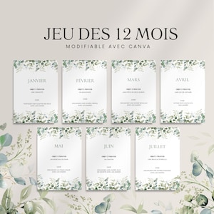 Gioco dei dodici mesi - Attività ideale per animare un matrimonio - Giochi per matrimonio in francese MODIFICABILI CON CANVA