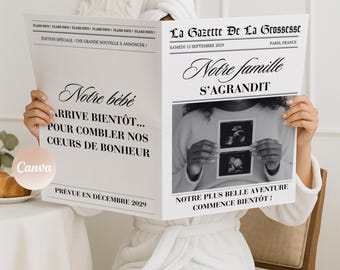 Plantilla de diario de anuncio de embarazo personalizable en Canva (2 páginas)