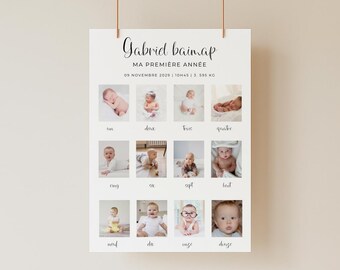 Póster minimalista de bebé de 1 año, Mi primer año, póster con foto editable con canva