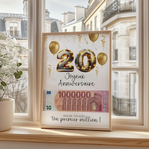 Regalo per il 20° compleanno, il tuo primo milione, poster a sorpresa per biglietti da regalare - stampabile