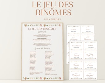 Jeu des binômes à imprimer - Animation mariage, Étiquettes binômes - PDF à télécharger