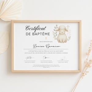 Certificado de bautismo, certificado de recuerdo de bautismo francés, editable con Canva